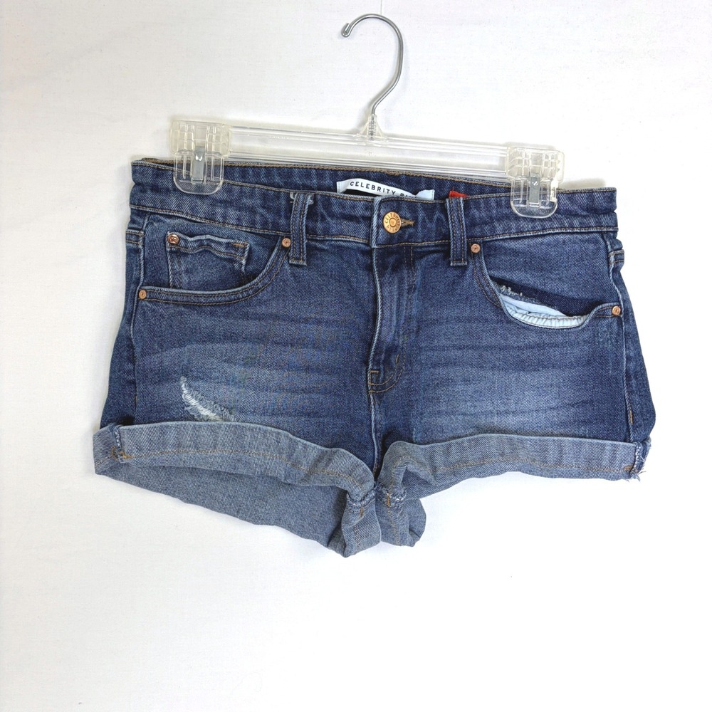 Celebrity‎ Pink The Honey Dark Wash Distressed Cuffed Denim Shorts 7 Festival